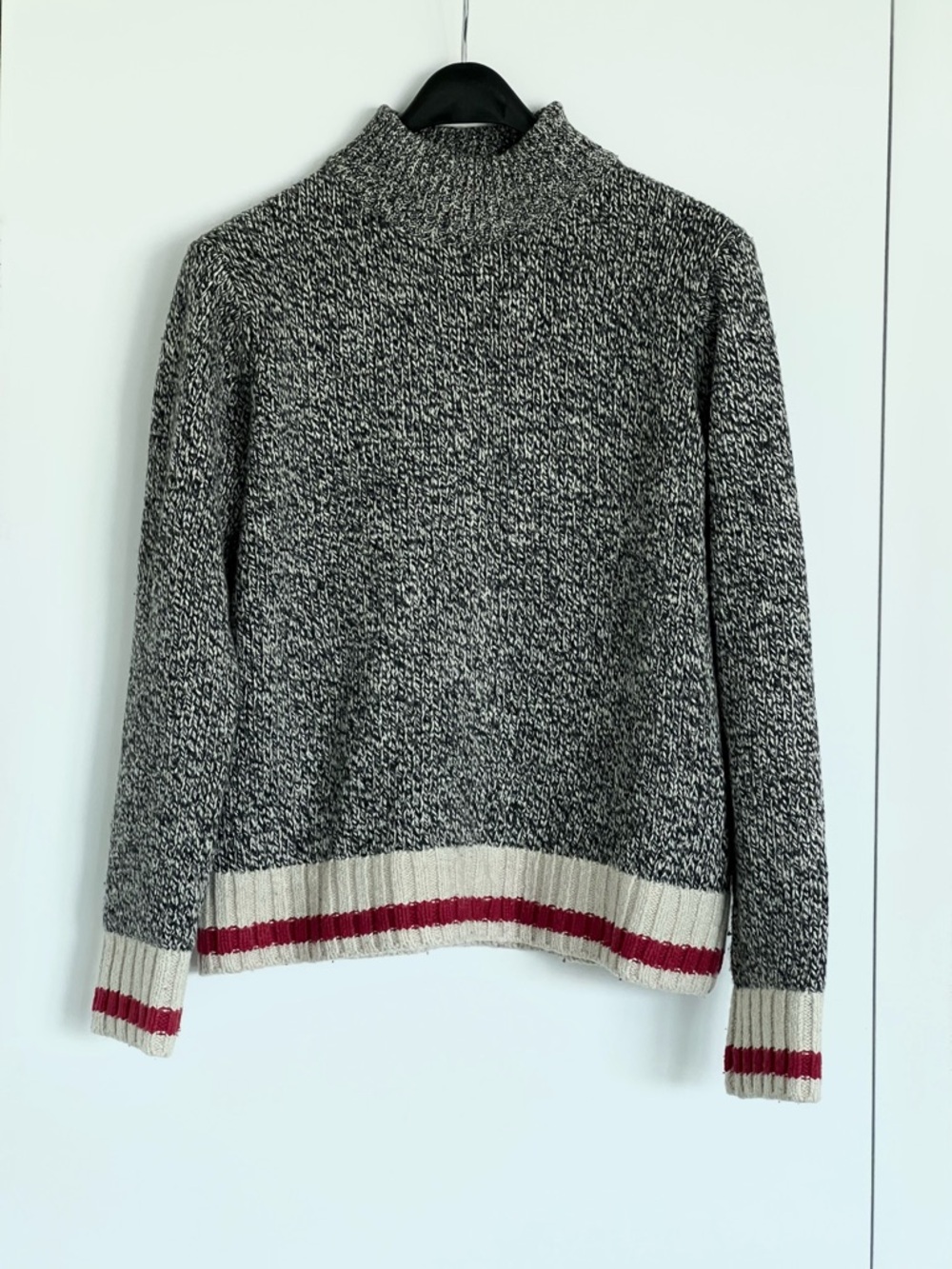 Roots Cabin Sweater Marled Sweater with Cream and Red Trim
